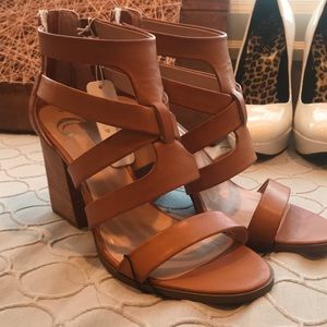 Brown thick heeled sandals